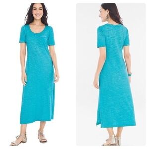 Chico's Cotton Slub Blue Midi Dress Size 3 XL‎ 16-18 Casual Summer Travel